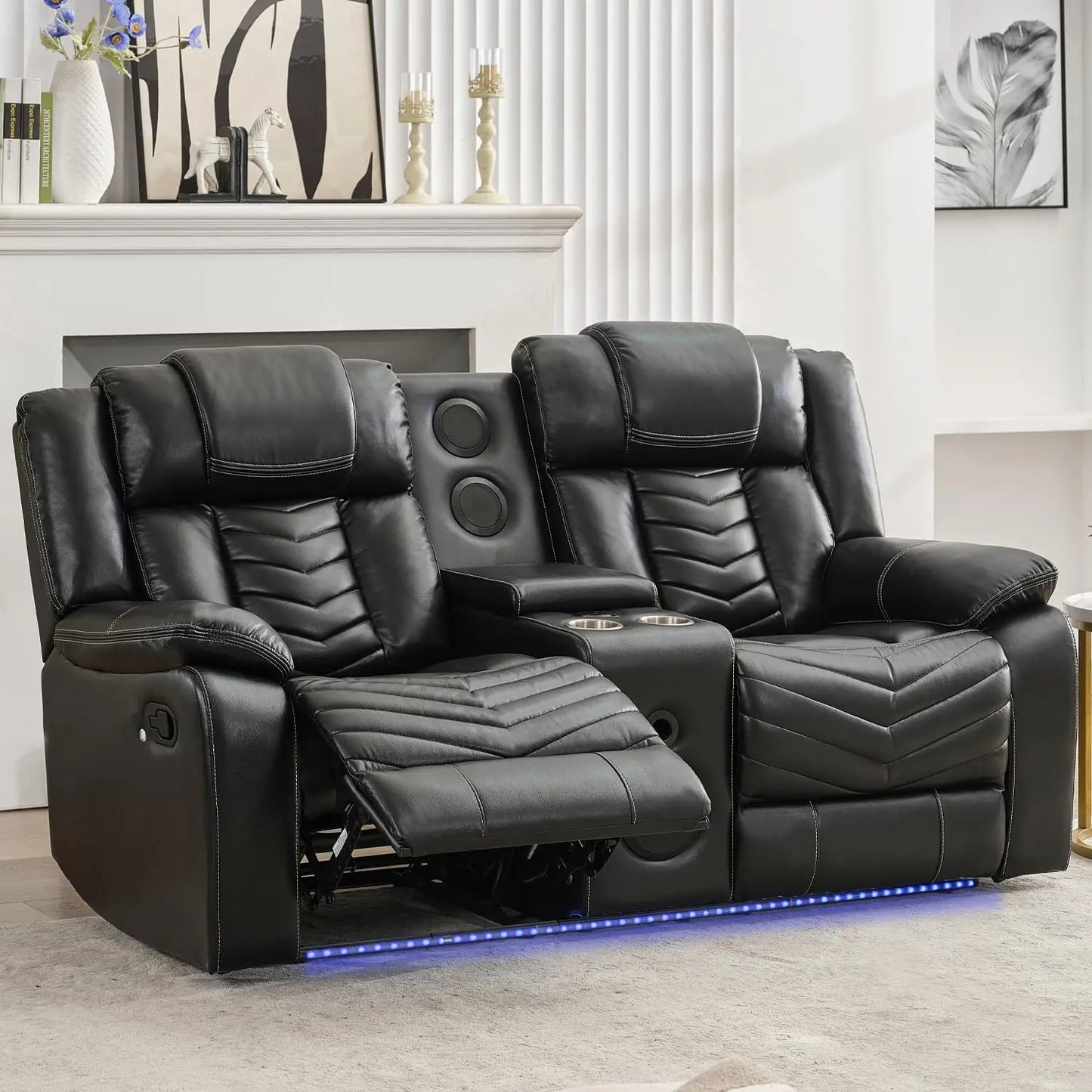 Manual Faux Leather Recliner Loveseat with Bass Speaker