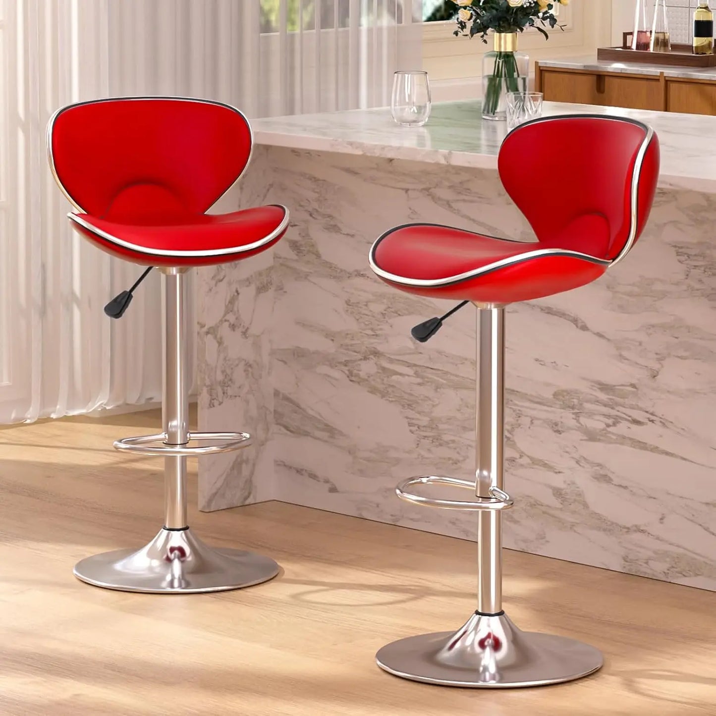 Set of 2 Adjustable Swivel Barstools for Kitchen Counter
