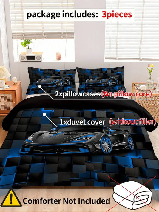 Duvet Cover 3-Piece Bedding Set with 3D Sports Car Print