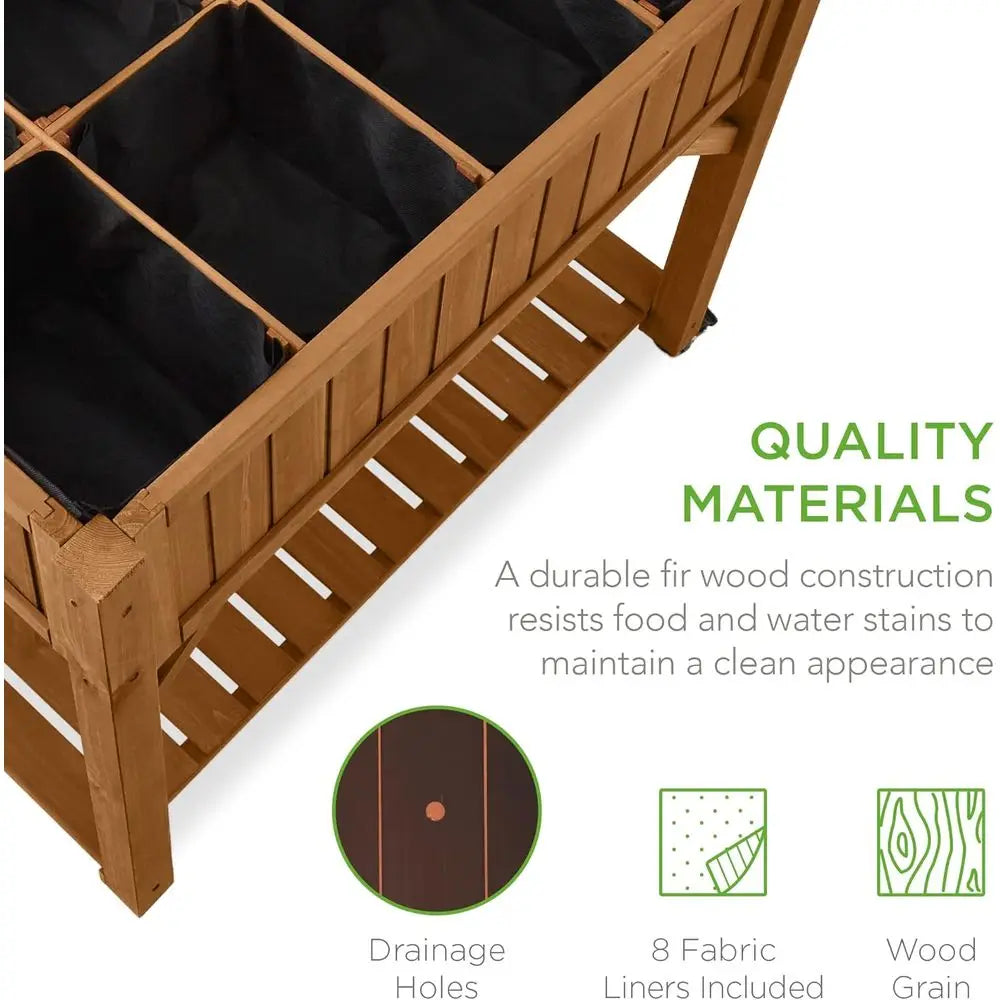 8-Pocket Mobile Herb Garden Bed with Lockable Wheels & Storage Shelf