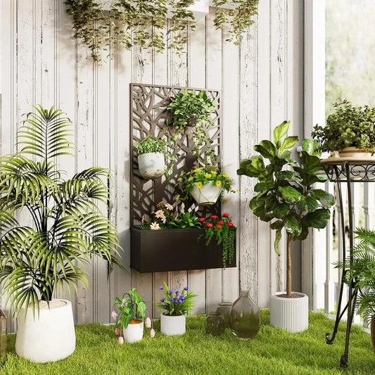 Metal Raised Garden Bed with Trellis and Privacy Panel