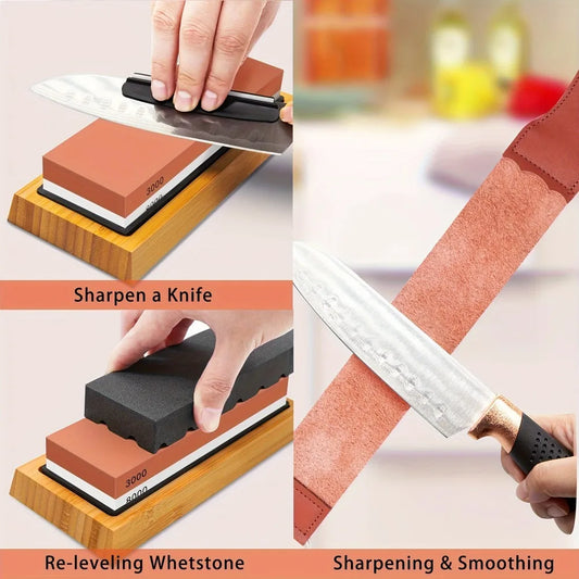 Professional Knife Sharpening Stone Set – 400/1000/3000/8000 Grit Whetstones