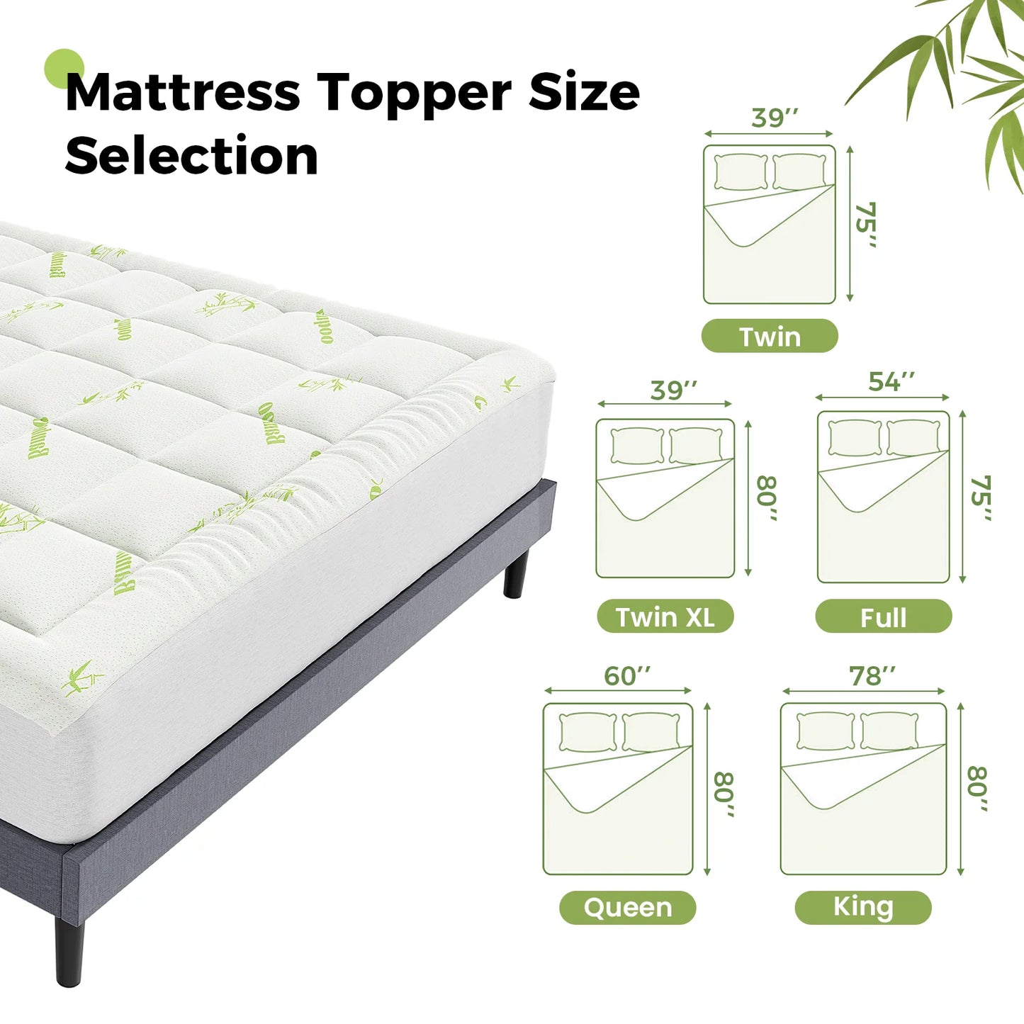 JHK Bamboo Fiber Deep Pocket Mattress Topper