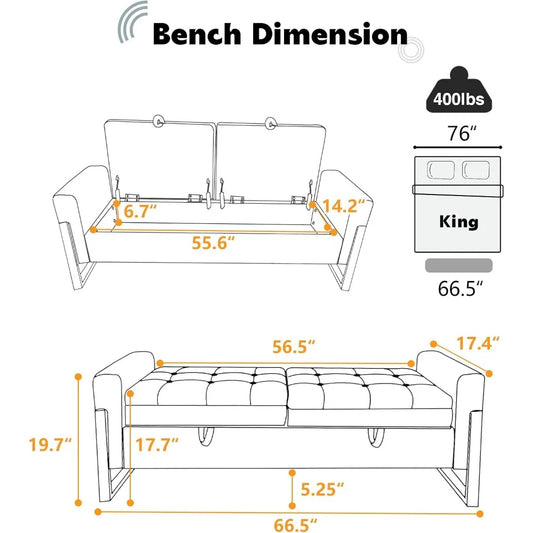 End of Bed Bench King Size Velvet Storage Bench