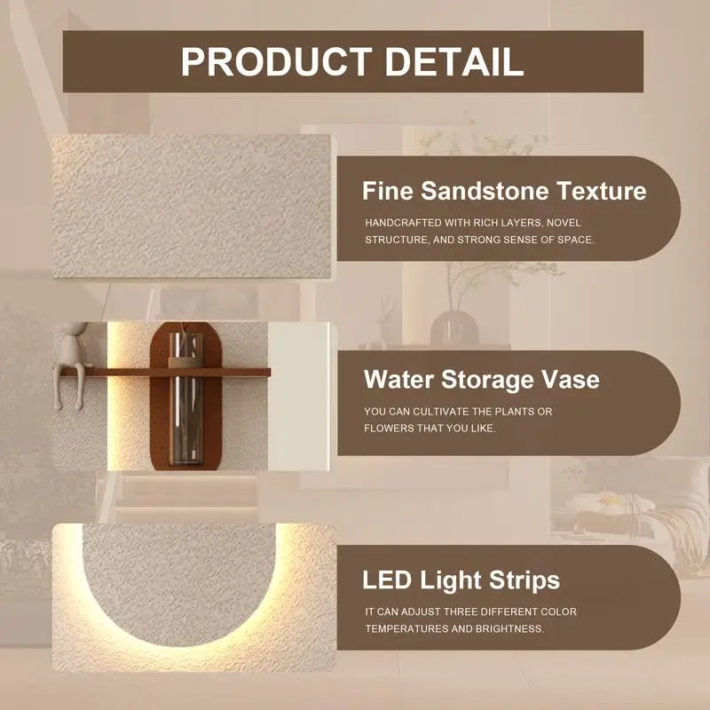 Adjustable 3-Color LED Sandstone Wall Decor with Simulated Green Plants