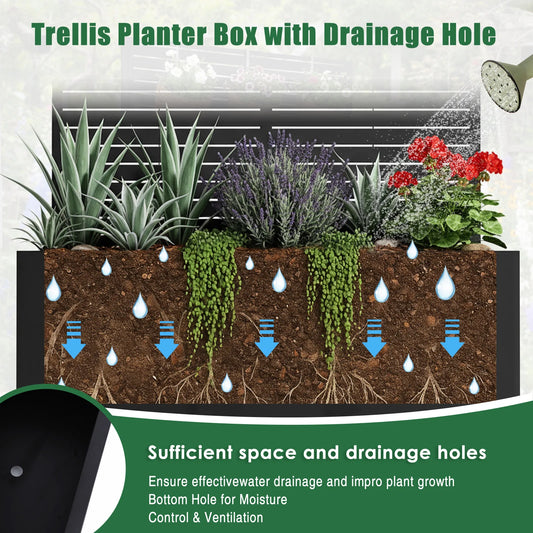 Privacy Screen Planter Box with Trellis & Wheels