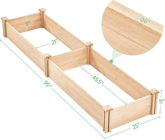 8x2ft Wooden Raised Garden Bed for Flowers Vegetables & Herbs