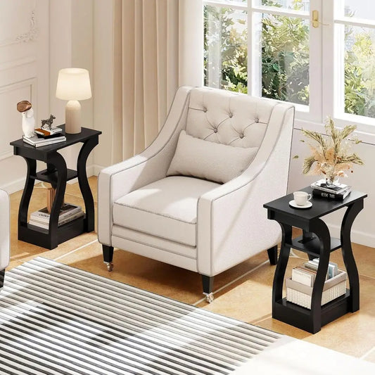 3-Tier End Tables with Charging Station - Set of 2