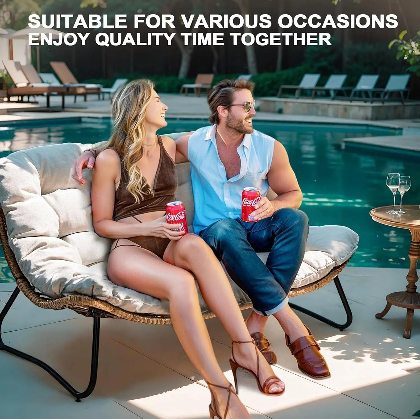 Boho Rattan Outdoor Loveseat with Soft Cushion