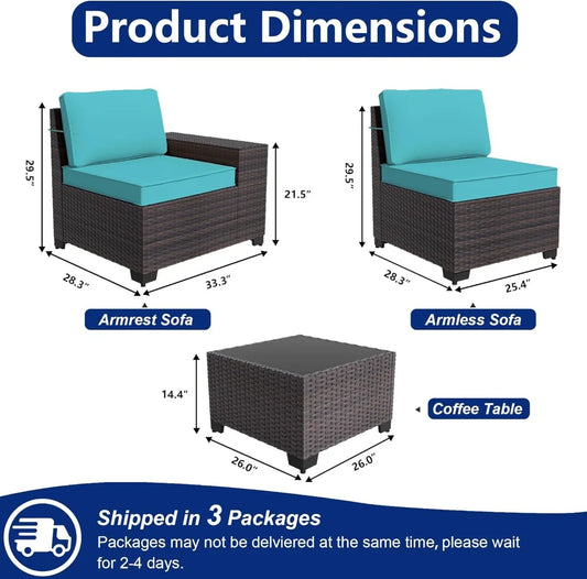 6-Piece Outdoor Patio Furniture Set, All-Weather PE Rattan Sectional Sofa with Coffee Table & Cushions