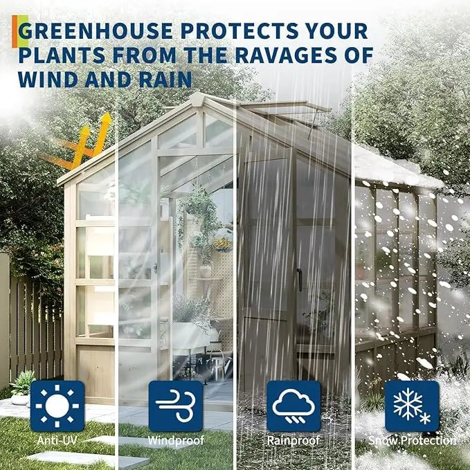 Heavy Duty Wooden Greenhouse with Polycarbonate Panels & Lockable Door