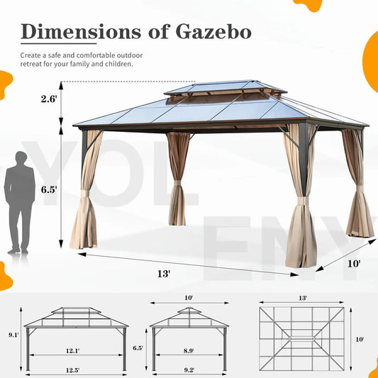 10'x13' Hardtop Gazebo Double Roof Canopy