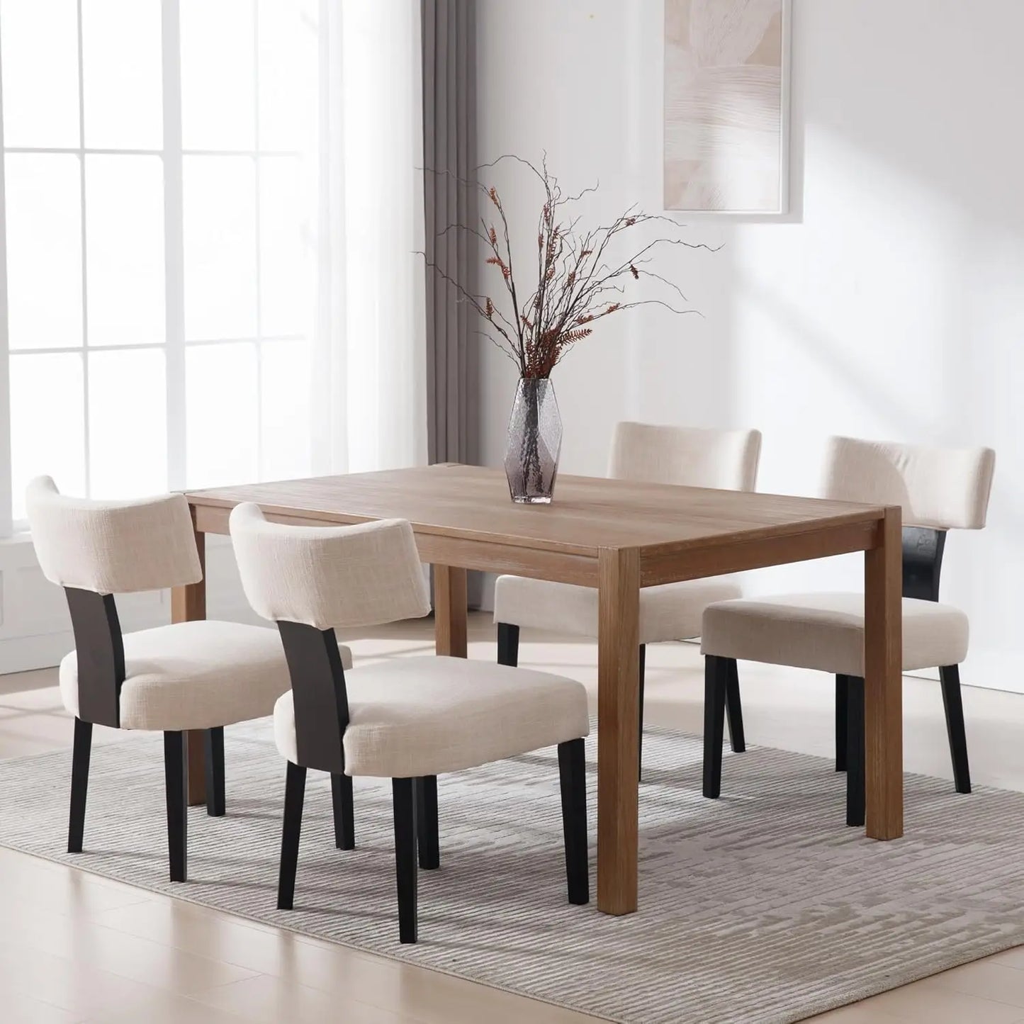 Modern Dining Chairs Set of 4, Upholstered Side Chairs with Wood Legs