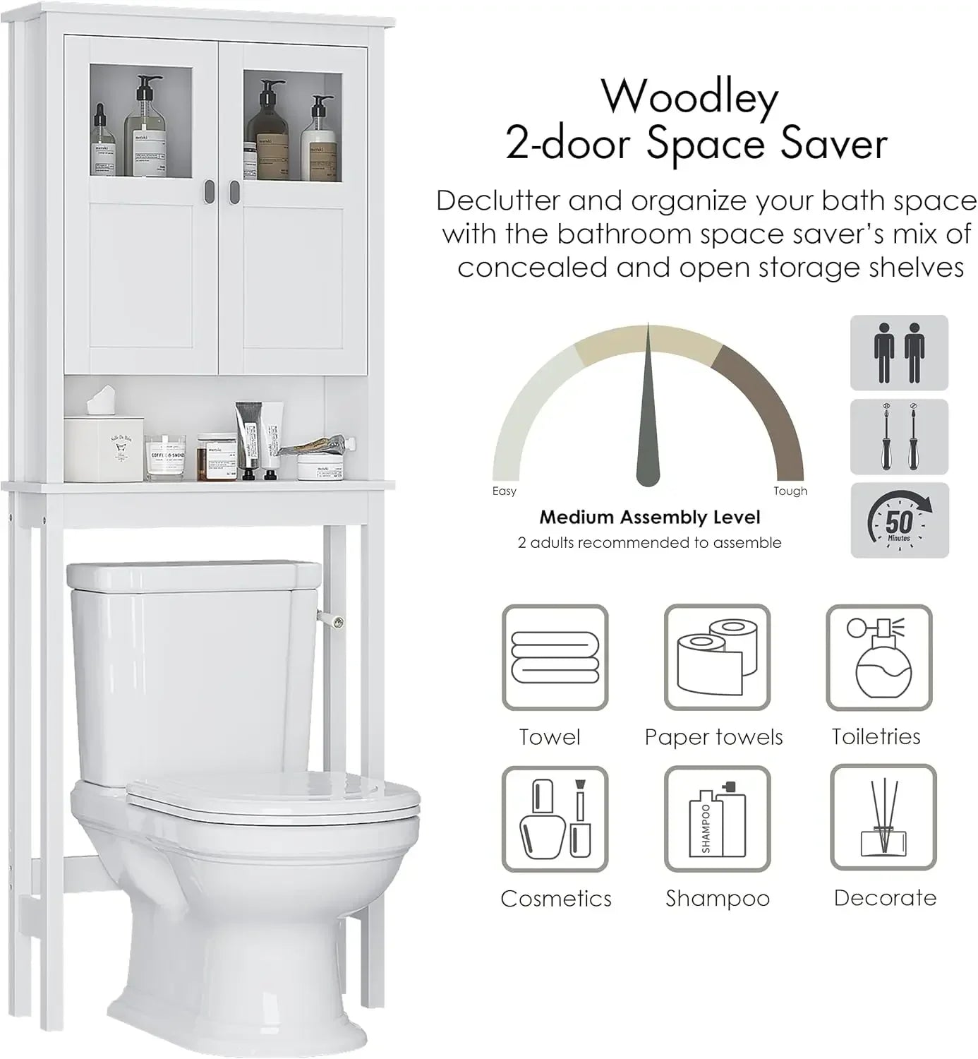 Bathroom Over Toilet storage Cabinet with Glass Doors