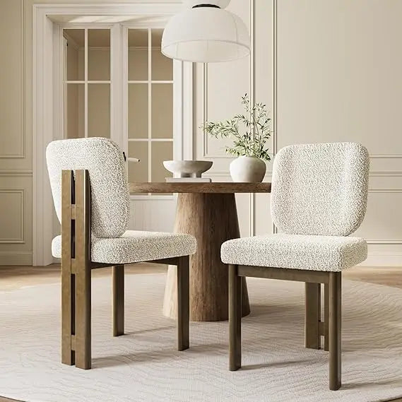 Set of 2, Upholstered Armless Modern Boucle Dining Chairs
