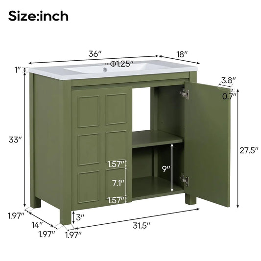 36in Free Standing Bathroom Vanity with Ceramic Sink