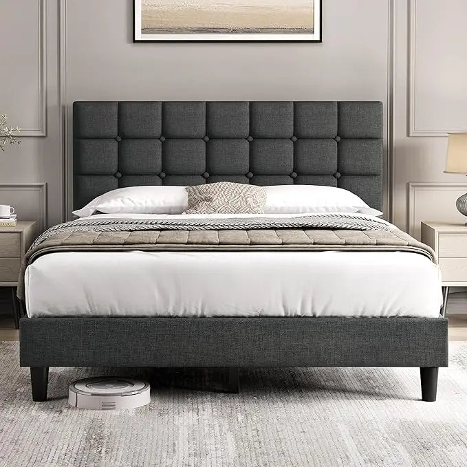 Modern Upholstered Queen Platform Bed FrameAdjustable,