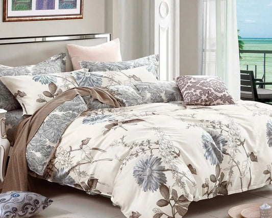 Reversible Floral 100% Cotton King Bedding Set with Duvet Cover