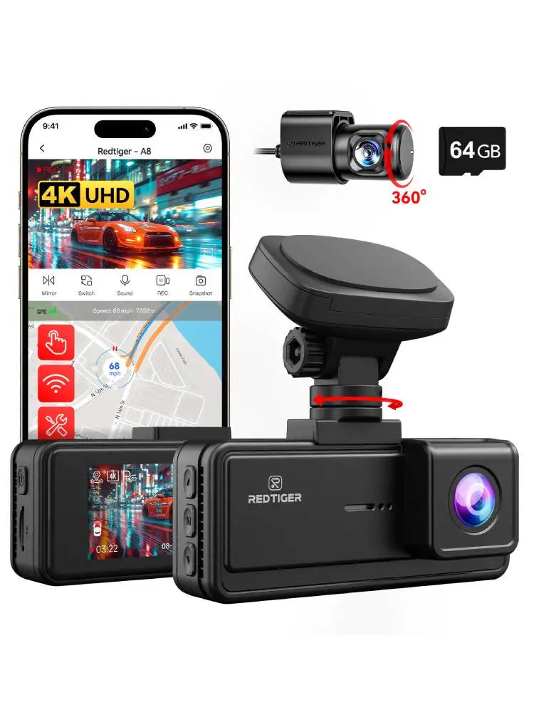REDTIGER Dual Dash Cam Front And Rear with Night Vision