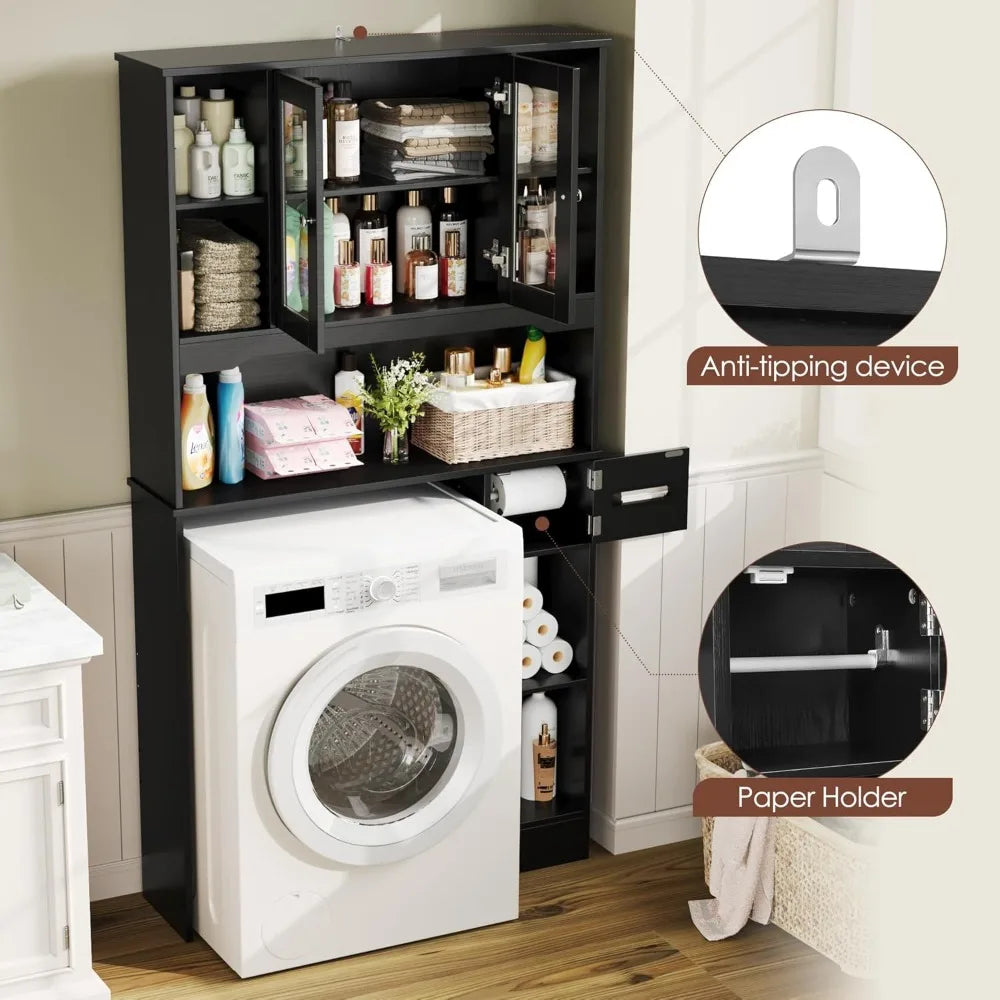 Over Toilet Storage Cabinet with 2 Glass Doors & Paper Holder