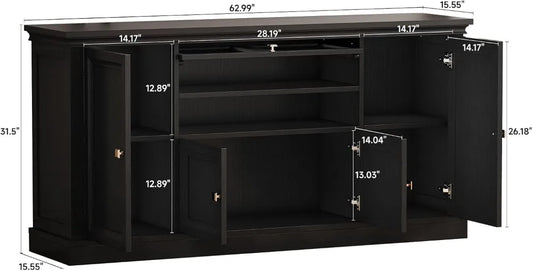 63" Farmhouse Sideboard with Grooved Barn Doors(Black)