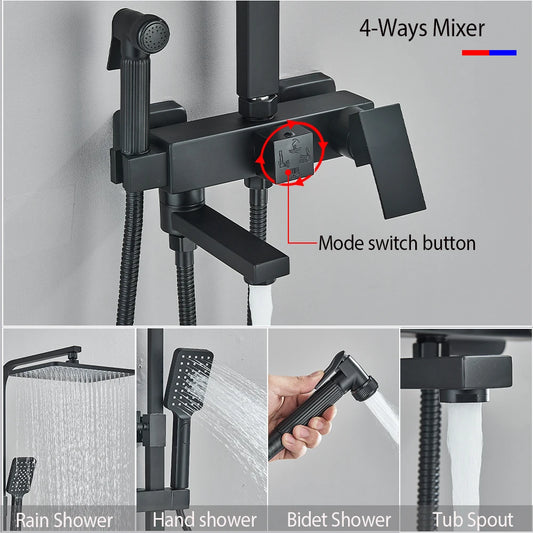 Black Shower Rainfall Faucet Set