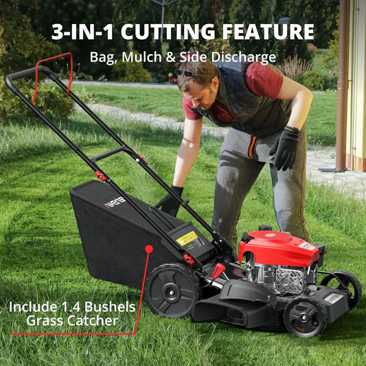 21-Inch 3-in-1 Gas Push Lawn Mower with 144cc Engine