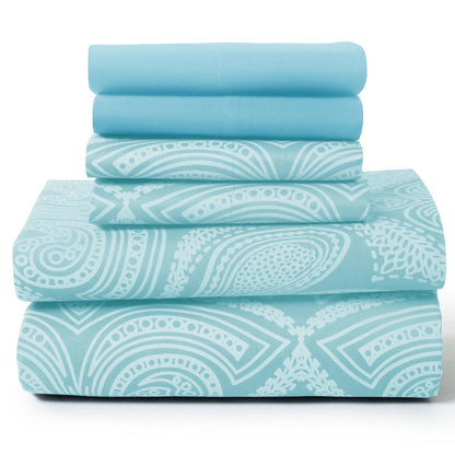 Lux Decor 6Pc Paisley Sheet Set – Soft Microfiber, Wrinkle-Free, Luxurious Printed Bed Sheets