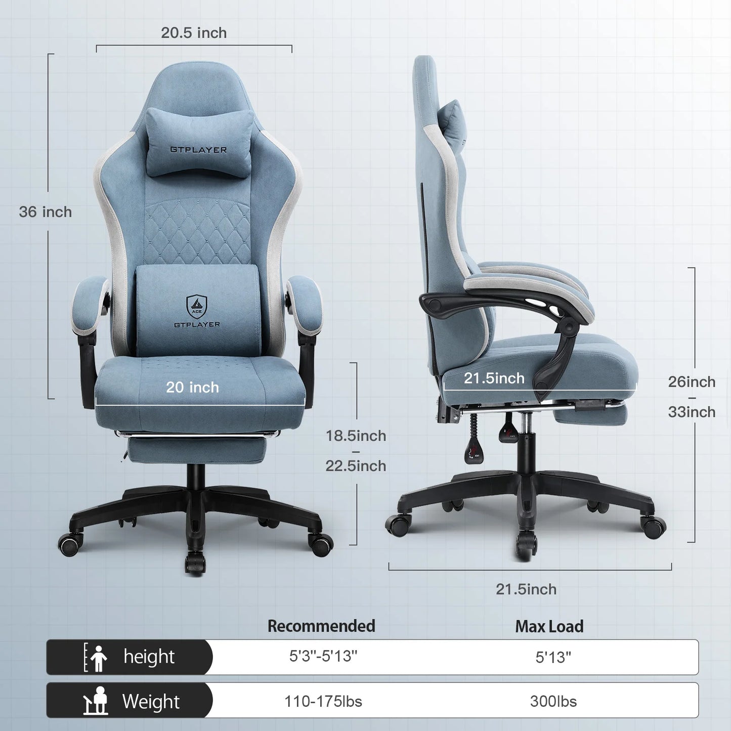 GTPLAYER Gaming Chair Linkage Armrests & Footrest