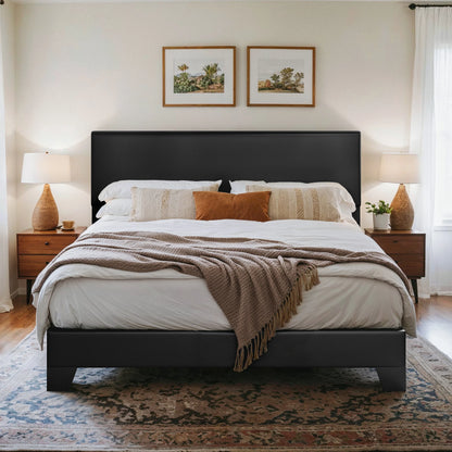 Linen Fabric Upholstered Bed Frame with Adjustable Headboard