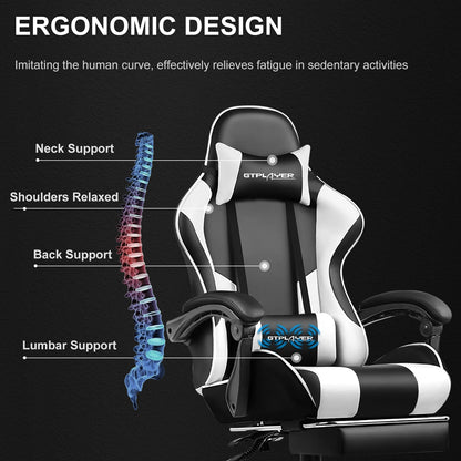 GTPLAYER Gaming Chair with Footrest, Lumbar Support, Swivel Seat,