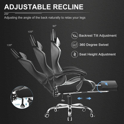 GTPLAYER Gaming Chair with Footrest, Lumbar Support, Swivel Seat,