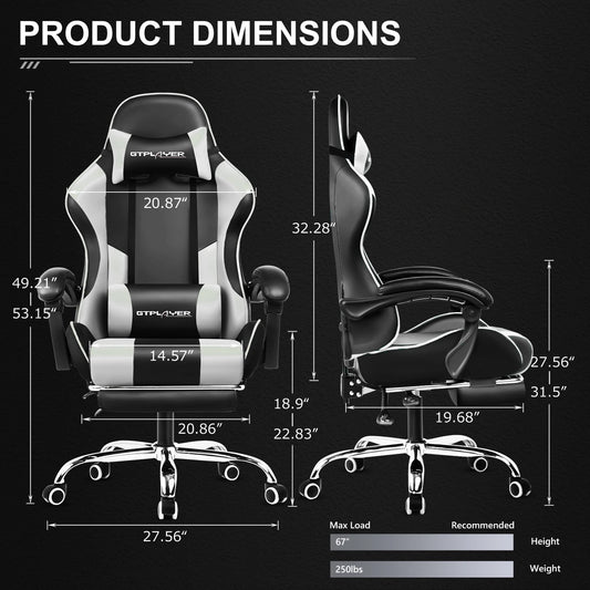 GTPLAYER Gaming Chair with Footrest, Lumbar Support, Swivel Seat,