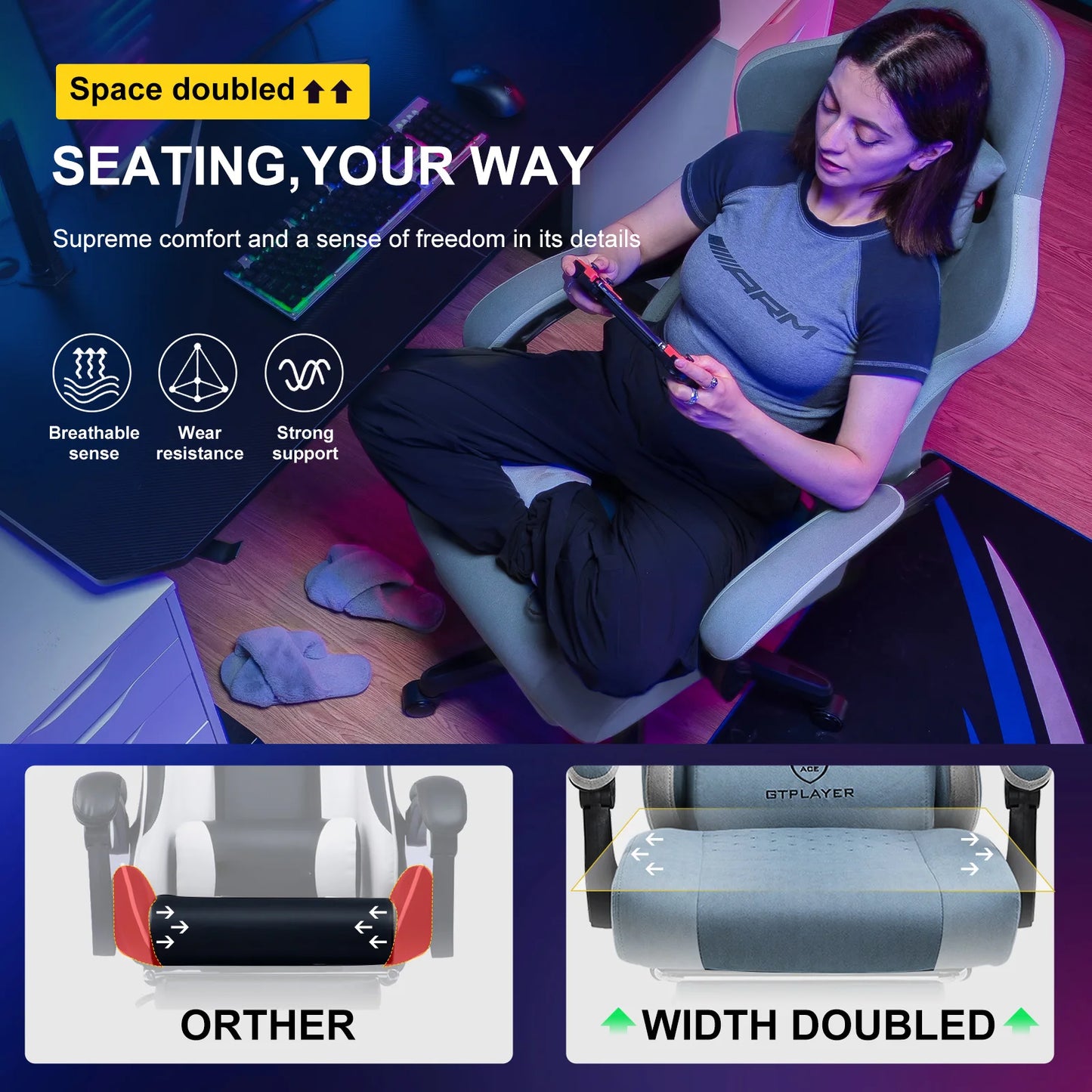 GTPLAYER Gaming Chair Linkage Armrests & Footrest