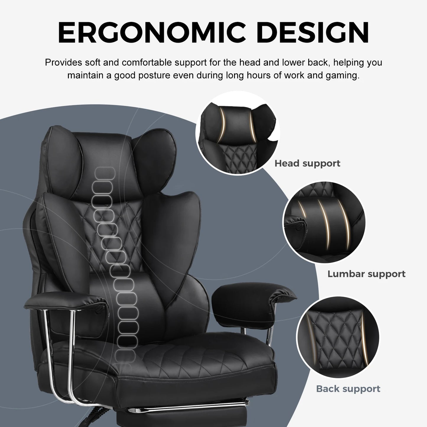 Big and Tall Ergonomic Gaming Chair with Pocket Spring Lumbar Support