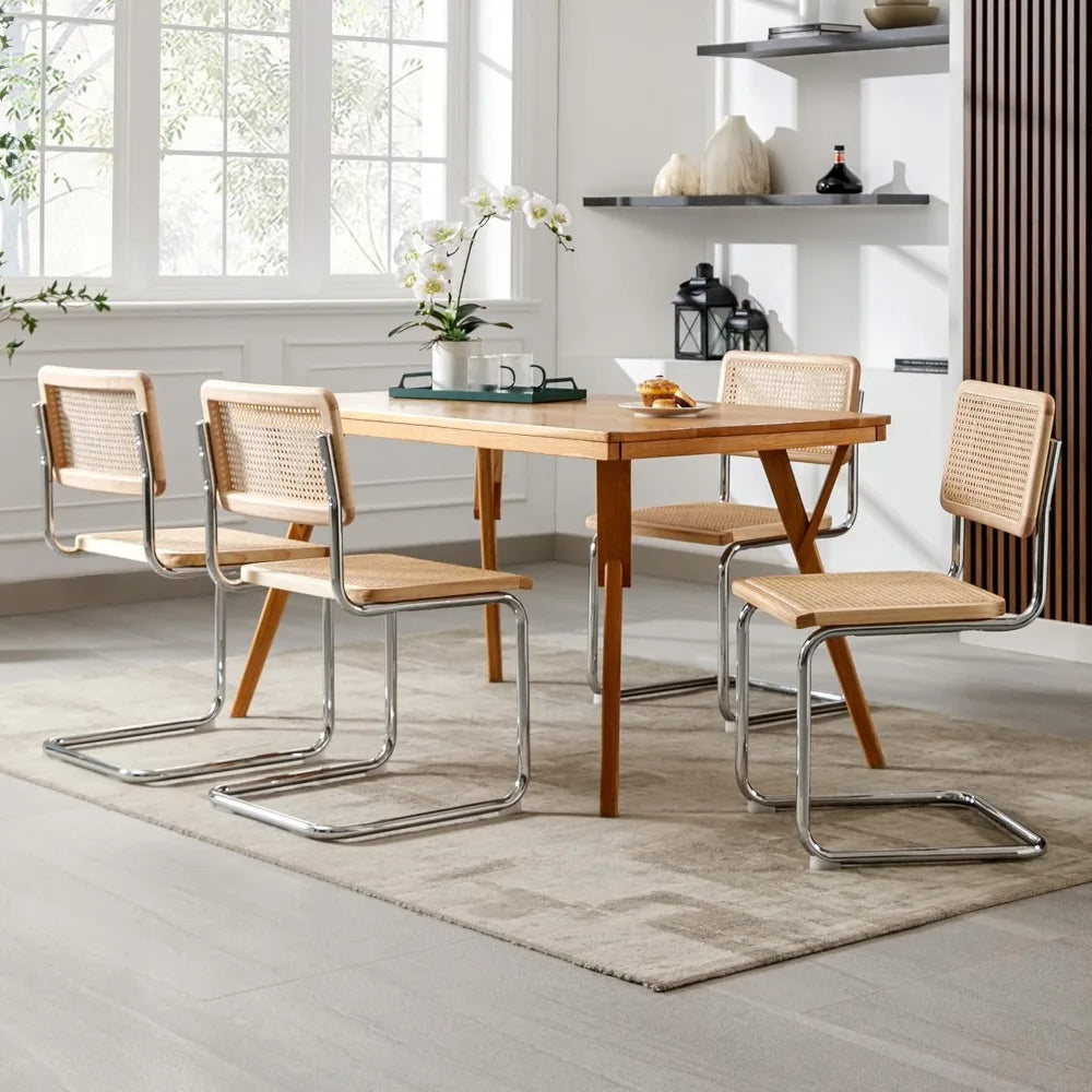 4-Piece Natural Cane Mesh Rattan Dining Chair Set