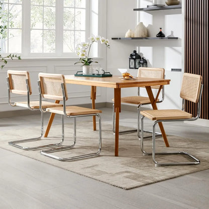 4-Piece Natural Cane Mesh Rattan Dining Chair Set