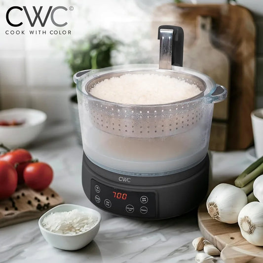 COOK WITH COLOR Glass Low Carb Rice Cooker with Auto Lift Filter Basket