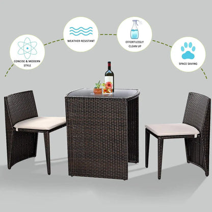 3 PCS Cushioned Outdoor Wicker Patio Bistro Set