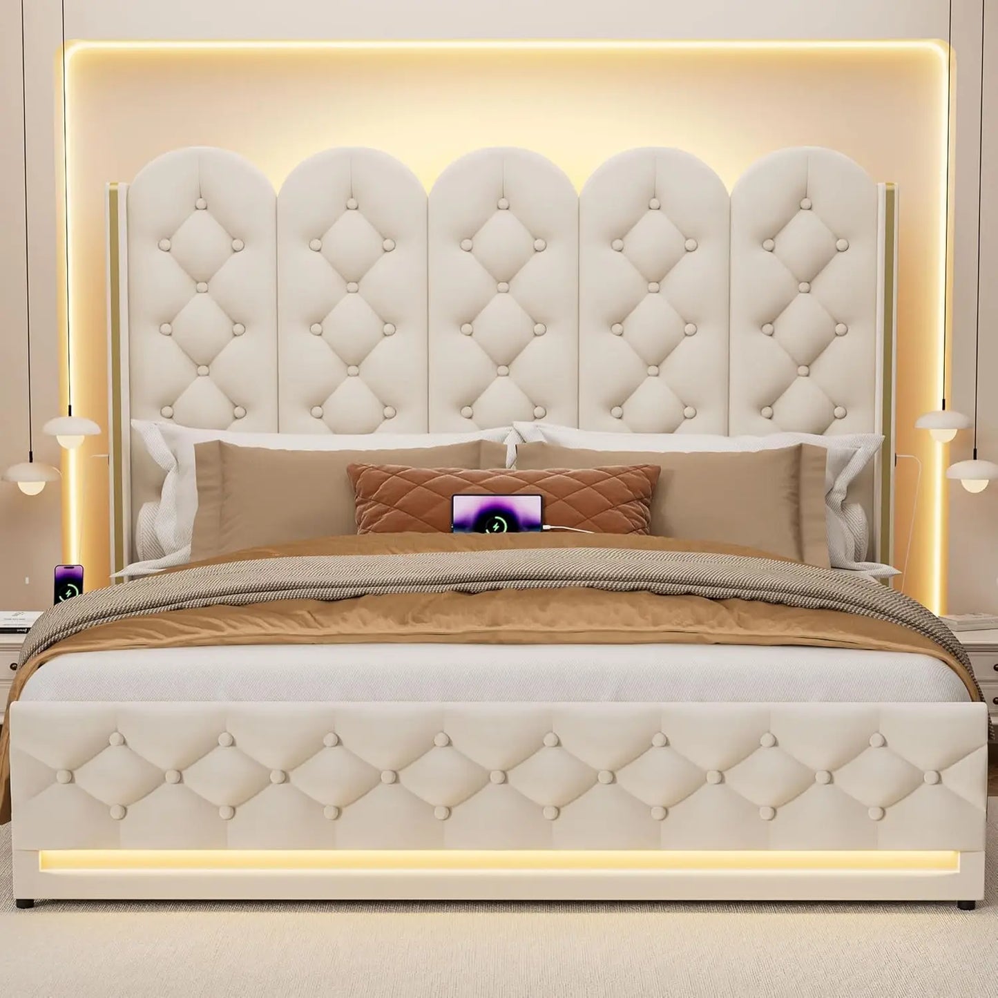 King Upholstered Platform Storage Bed With Lift Frame