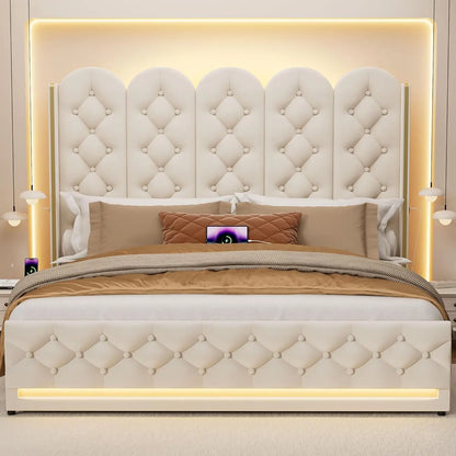 King Upholstered Platform Storage Bed With Lift Frame