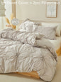 White Ruched Flower Design Duvet Cover Set with Pillowcases