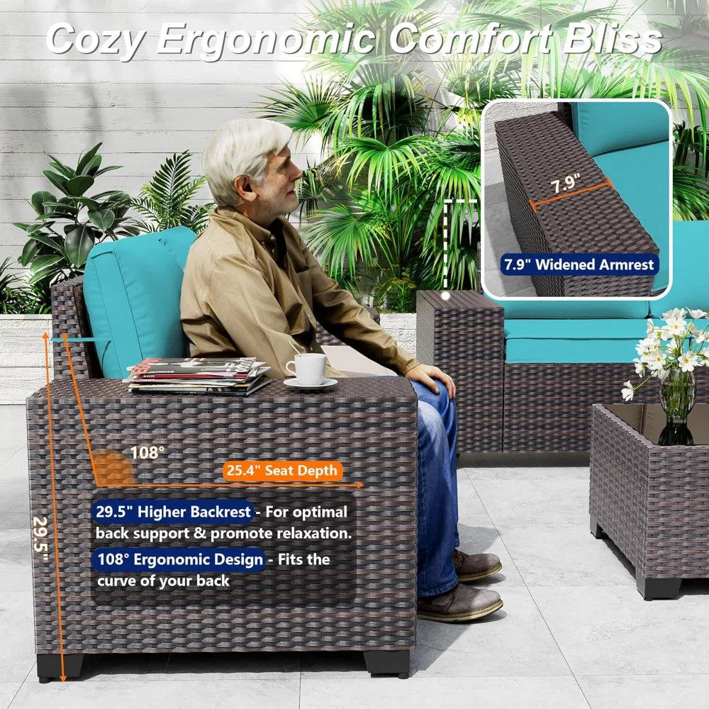 6-Piece Outdoor Patio Furniture Set, All-Weather PE Rattan Sectional Sofa with Coffee Table & Cushions
