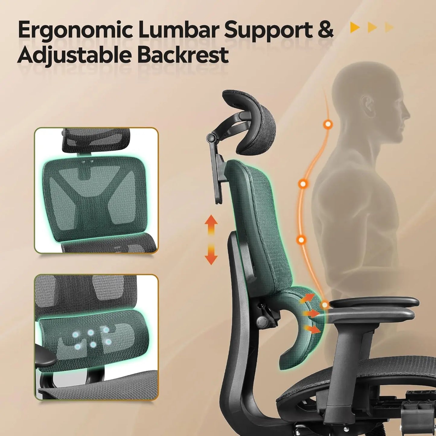 Ergonomic Mesh Heavy Duty High Back Reclining Swivel Computer Chair with Lumbar