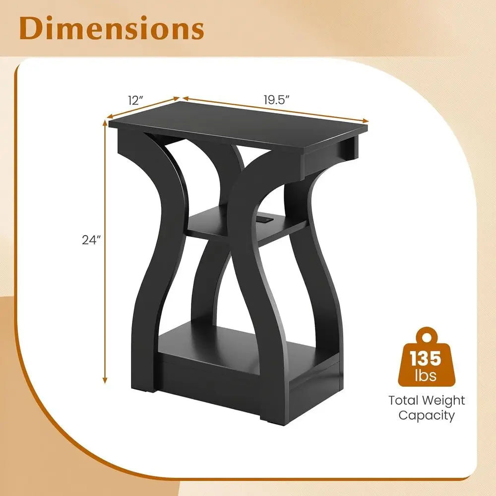 3-Tier End Tables with Charging Station - Set of 2