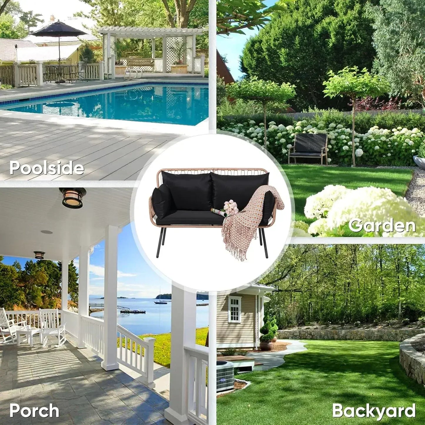 Garden Patio Loveseat with Cushions & Pillows