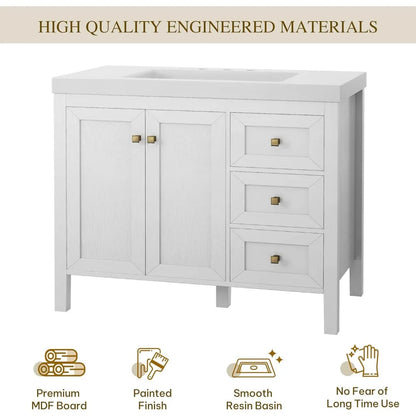 Contemporary 42" vanity with sink, 2 doors & 3 drawers storage cabinet