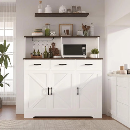 Buffet Cabinet with Storage, Coffee Bar, with 3 Doors, 3 Drawers