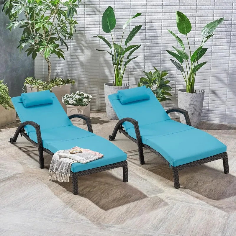 Set of 2 Rattan Wicker Patio Pool Lounge Chair with Cushion