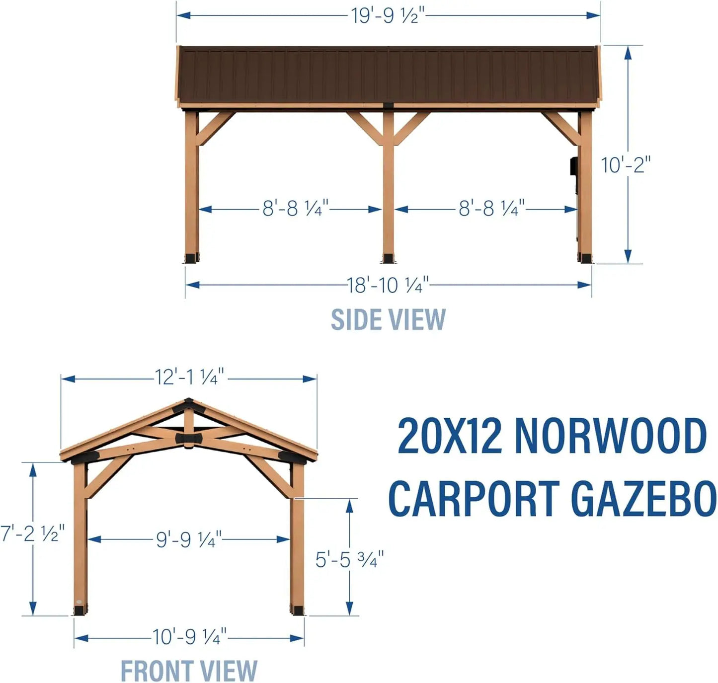 20 ft. x 12 ft. All Cedar Wooden Carport Pavilion